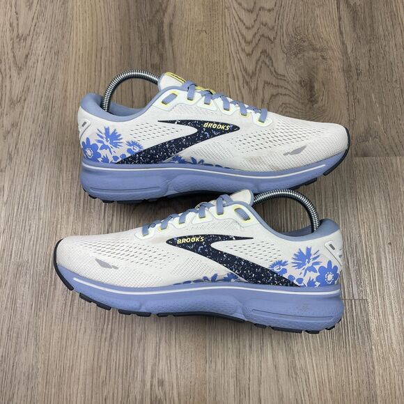 Brooks Ghost 15 Shoes Womens Size 10 White Blue Floral Running Sneakers - Picture 11 of 16